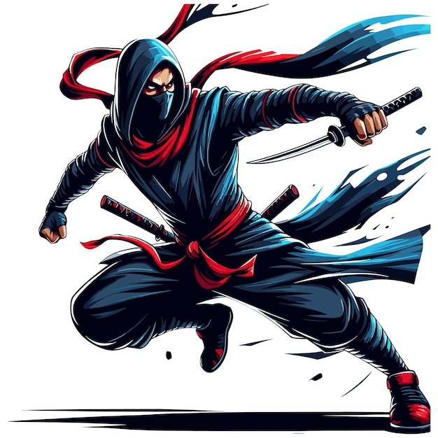 Illustration vectorielle d'une pose de ninja dans l'action