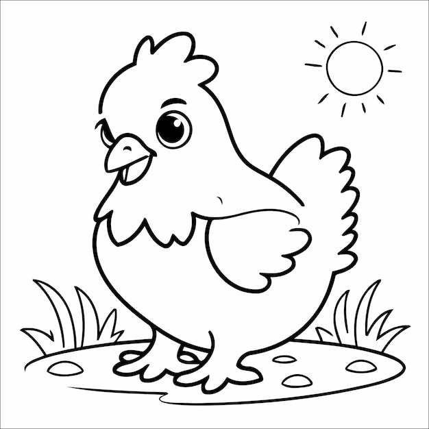 Vecteur illustration vectorielle de poulet mignon à colorier pour enfants