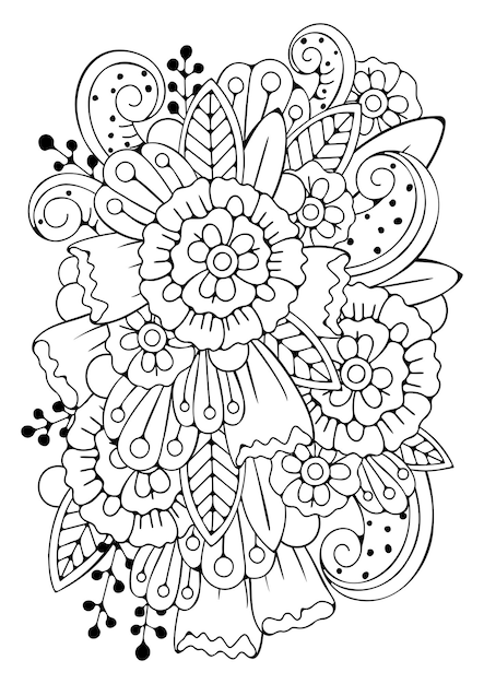 Vecteur illustration vectorielle pour l'art-thérapie. coloriage avec des fleurs. fond de vecteur noir et blanc. ligne artistique.