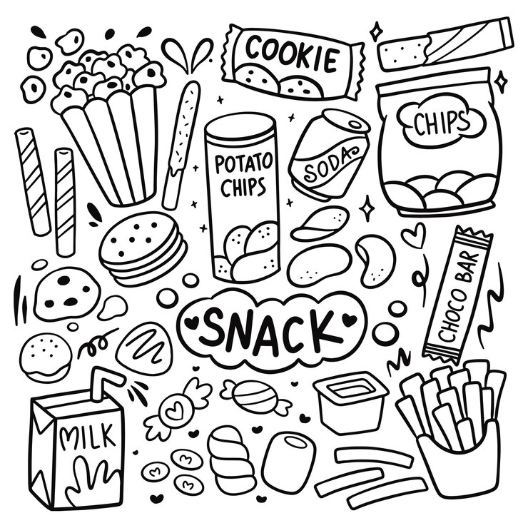 illustration vectorielle de produit de collation dessinés à la main kawaii