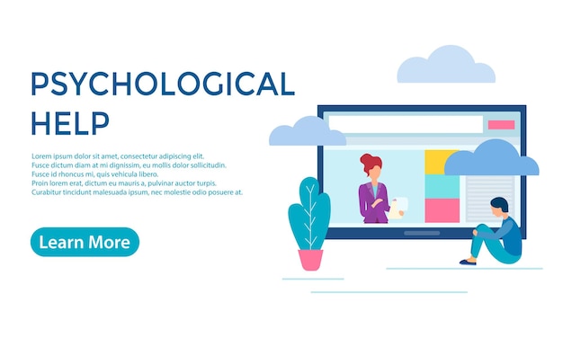 Illustration Vectorielle Psychological Online Sur Le Moniteur De La Tablette Donne Des Conseils Psychologiques