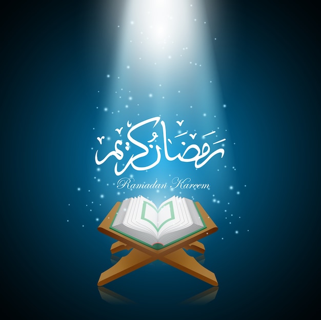 Vecteur illustration vectorielle de ramadan kareem avec al coran.
