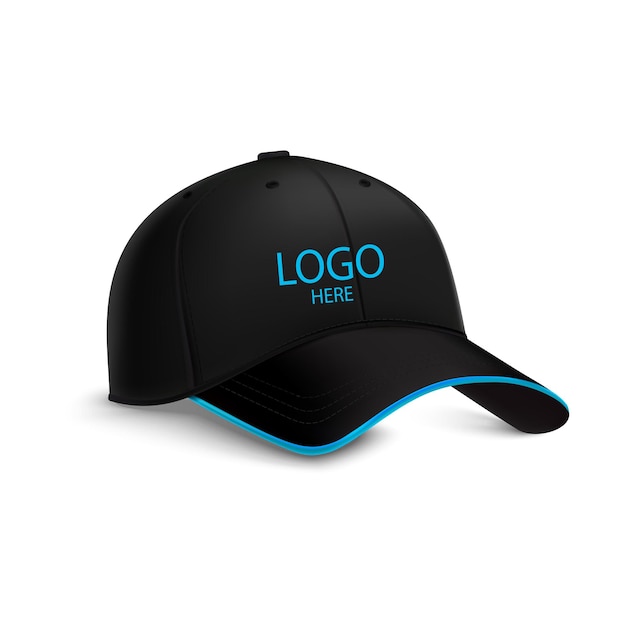 illustration vectorielle réaliste d'une casquette noire avec des détails bleus isolés