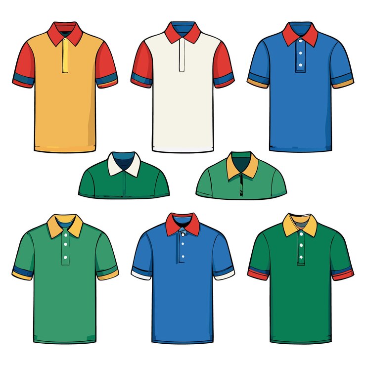 Vecteur illustration vectorielle réaliste de chemises de polo avec des couleurs et des textures distinctes