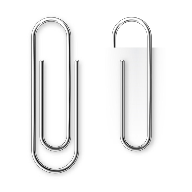 Illustration vectorielle réaliste d'un clip de papier métallique isolé sur un fond blanc