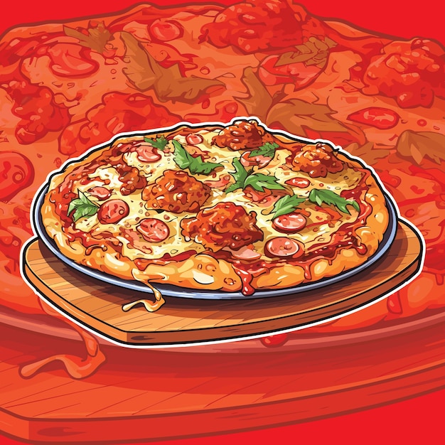 Illustration Vectorielle Réaliste De Pizza Au Poulet Bbq