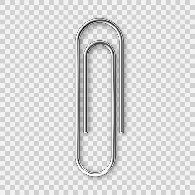 Illustration vectorielle réaliste d'un trombone métallique isolé sur un fond transparent