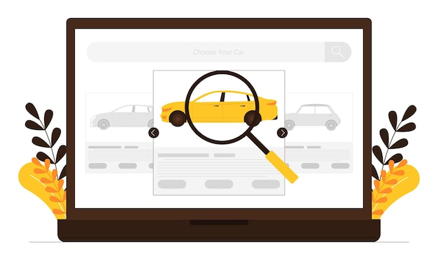 Illustration vectorielle de la recherche et de l'achat d'une nouvelle voiture