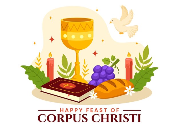 Illustration Vectorielle Religieuse Catholique Du Corpus Christi Avec Le Pain Et Les Raisins De La Croix Du Jour De La Fête