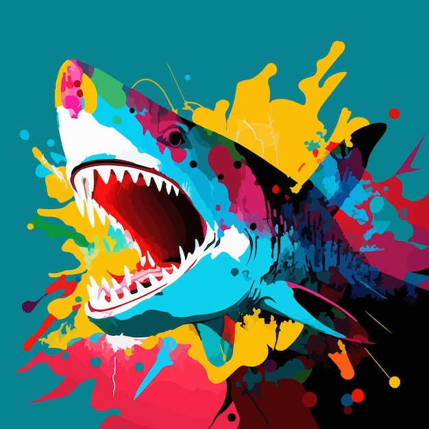 Vecteur illustration vectorielle de requin pop art coloré