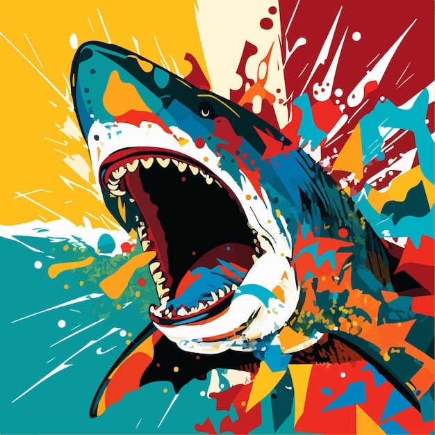 Vecteur illustration vectorielle de requin pop art coloré