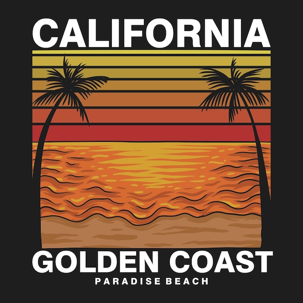Vecteur illustration vectorielle rétro de la côte dorée de la plage de californie