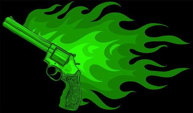 Illustration Vectorielle D'un Revolver Avec Des Flammes