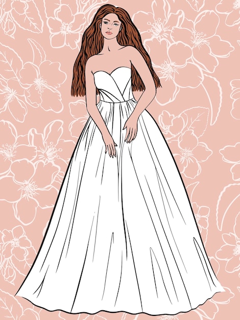 Vecteur illustration vectorielle de robe de mariée mannequin de beauté fond de mariage élégant