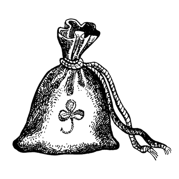 Illustration vectorielle de sac d'herbes séchées de sorcière pour faire de la magie cuisiner une potion image dessinée à la main dessin noir et blanc pour les fêtes d'Halloween