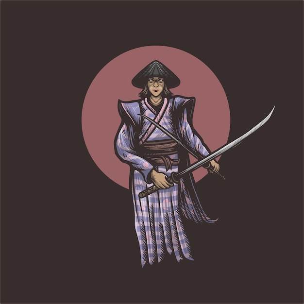 Illustration Vectorielle De Samouraï Japonais Femme