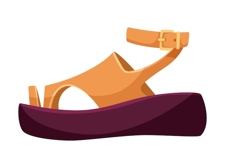 Vecteur une illustration vectorielle de sandale de plate-forme bronzée et violette sur un fond blanc représentant la conception de chaussures de mode illustration vectrale
