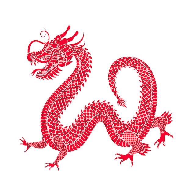 Illustration vectorielle de signe du zodiaque dragon chinois rouge blanc traditionnel