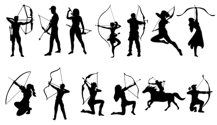 Vecteur illustration vectorielle de la silhouette d'un athlète de tir à l'arc et d'un cheval