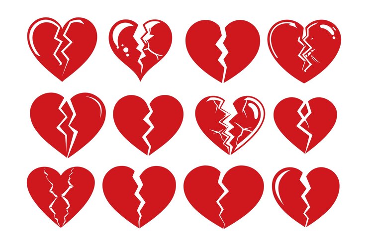 Vecteur l'illustration vectorielle de la silhouette de broken heart le paquet d'icônes broken heart vector
