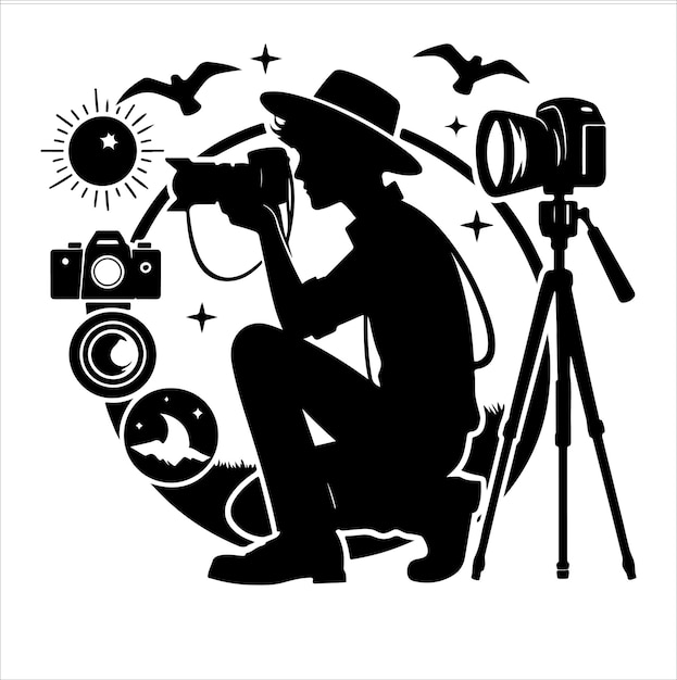 Illustration Vectorielle De La Silhouette De La Caméra Du Photographe