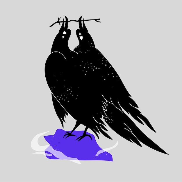 Vecteur illustration vectorielle d'une silhouette de corbeau à deux têtes concept d'halloween