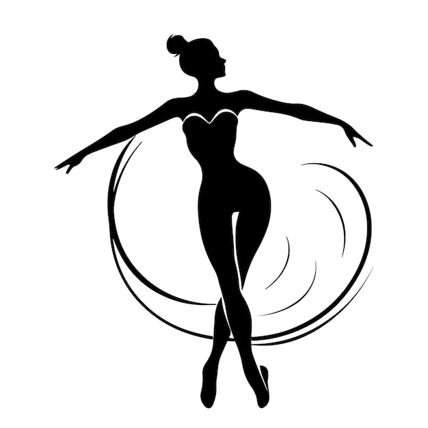 Illustration Vectorielle D'une Silhouette D'une Danseuse De Ballet Avec Un Corps En Forme De Cœur Et Un Fond Tourbillonnant