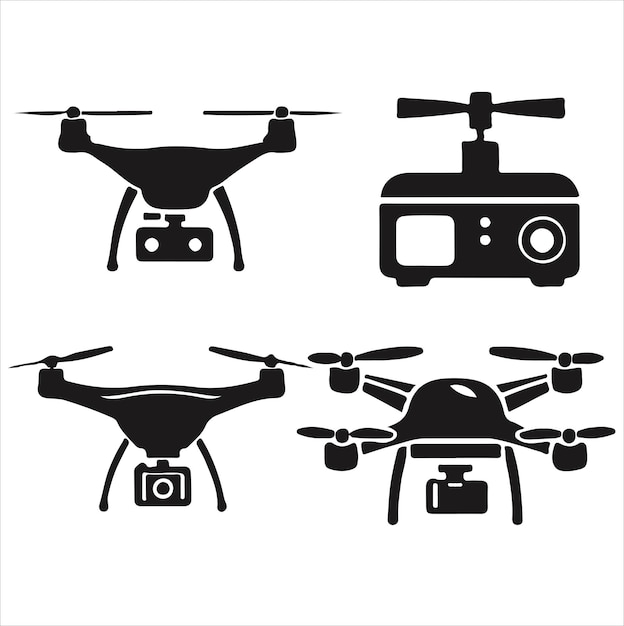 Illustration vectorielle de la silhouette du drone en noir et blanc