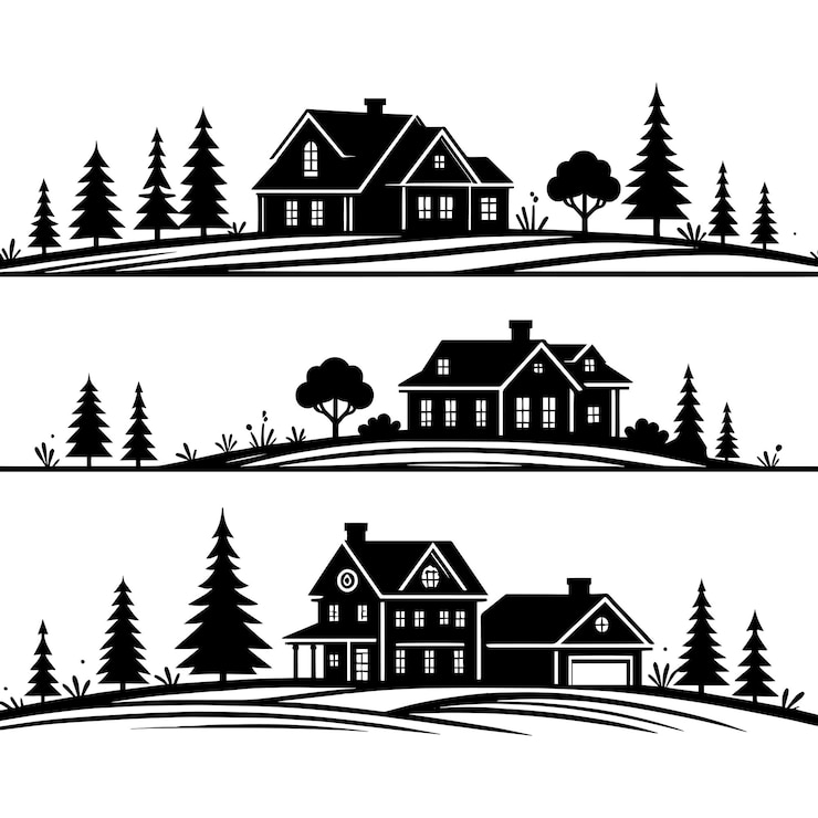Vecteur illustration vectorielle de la silhouette du paysage des maisons isolée sur un fond blanc