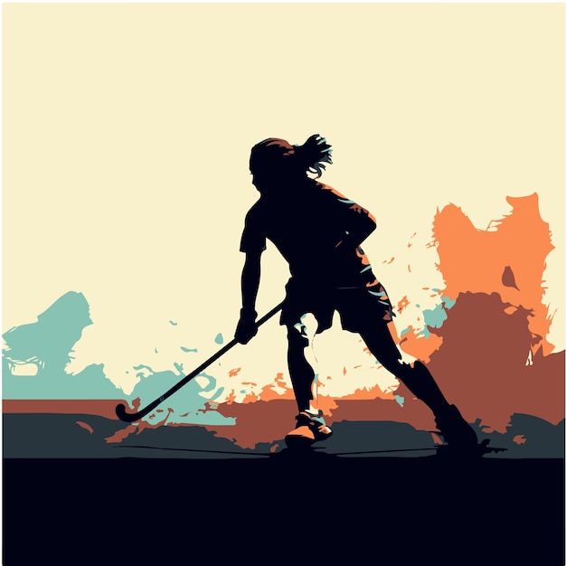 Illustration vectorielle de la silhouette d'une femme de hockey sur gazon