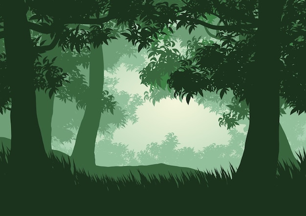 Illustration vectorielle de la silhouette de la forêt brumeuse