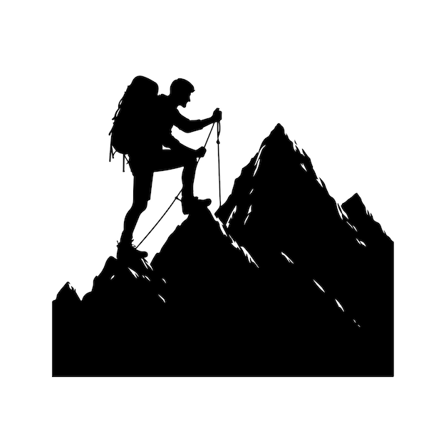 Une illustration vectorielle de la silhouette d'un homme qui grimpe à la montagne