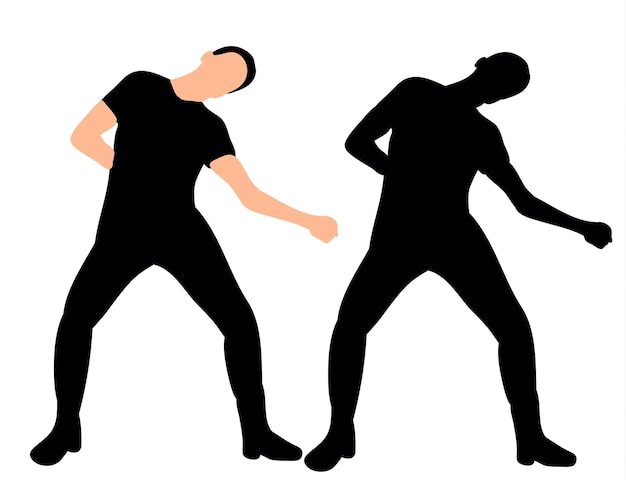 Illustration Vectorielle, Silhouette D'un Mec Dansant Une Danse