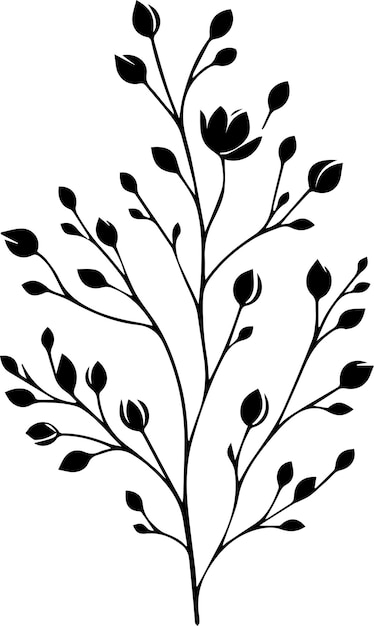 Illustration Vectorielle De La Silhouette Minimale D'une Branche Florale En Fleurs Sur Un Fond Blanc 24