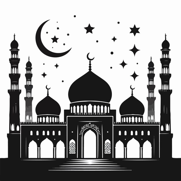 Vecteur l'illustration vectorielle de la silhouette de la mosquée eid mubarak est un festival de salut islamique.