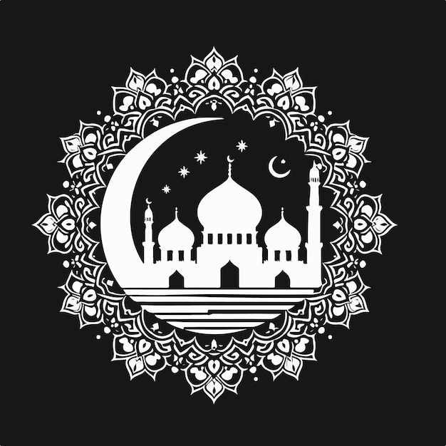 L'illustration vectorielle de la silhouette de la mosquée Eid Mubarak est un festival de salut islamique.