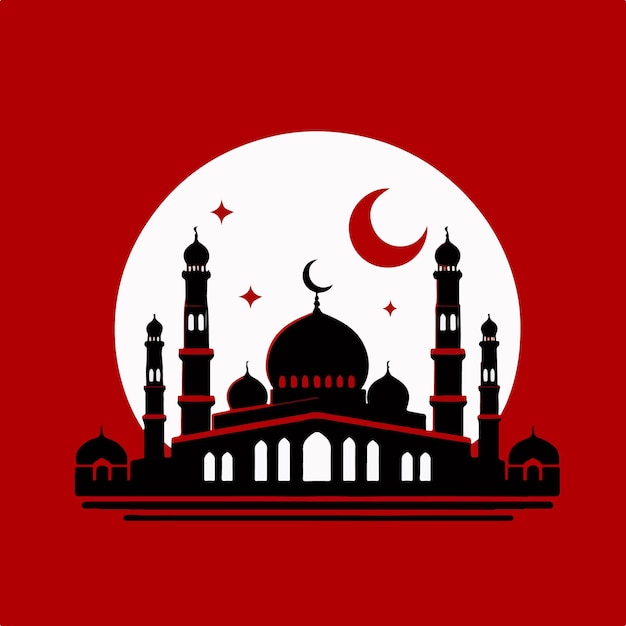 L'illustration vectorielle de la silhouette de la mosquée Eid Mubarak est un festival de salut islamique.