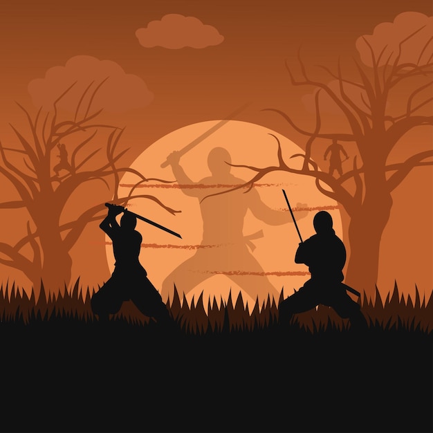 Illustration vectorielle de silhouette de ninja Silhouette d'arme de ninja