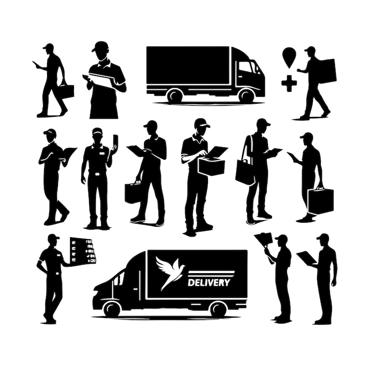 Vecteur l'illustration vectorielle des silhouettes du livreur.