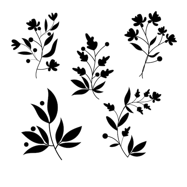 illustration vectorielle de silhouettes de fleurs dessinées à la main