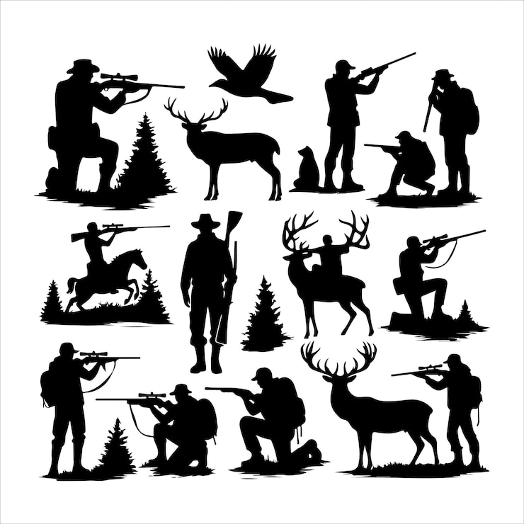 Vecteur illustration vectorielle des silhouettes d'un homme à la chasse