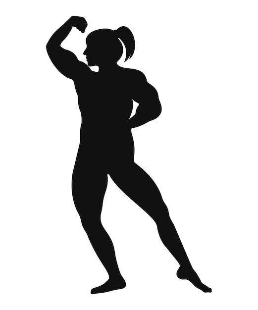 Illustration Vectorielle De Silhouettes Noires De Bodybuilder Féminin