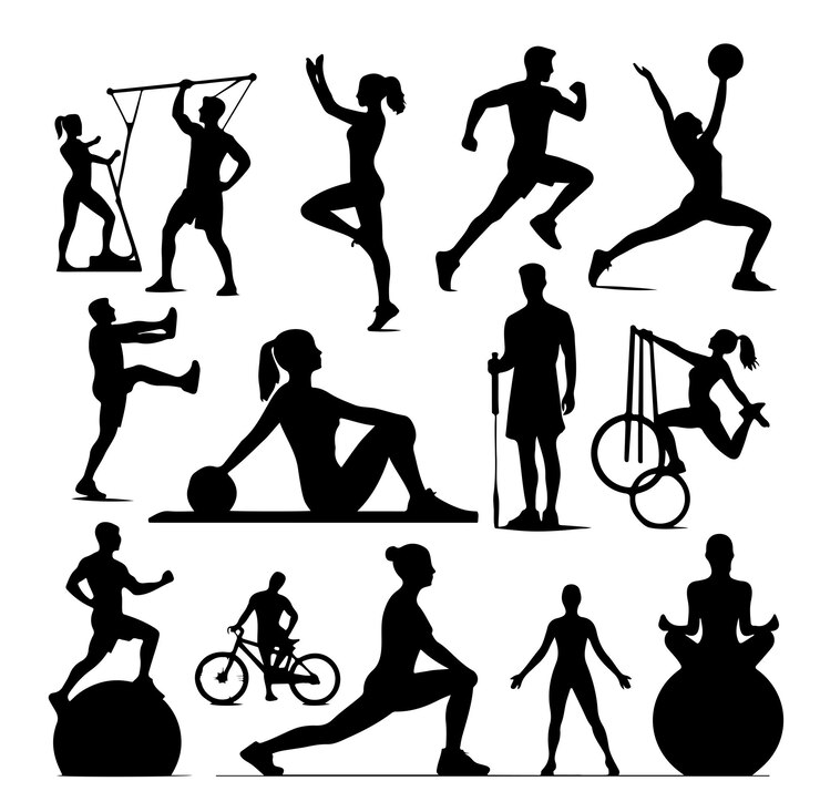 Vecteur illustration vectorielle des silhouettes des personnes engagées dans le fitness