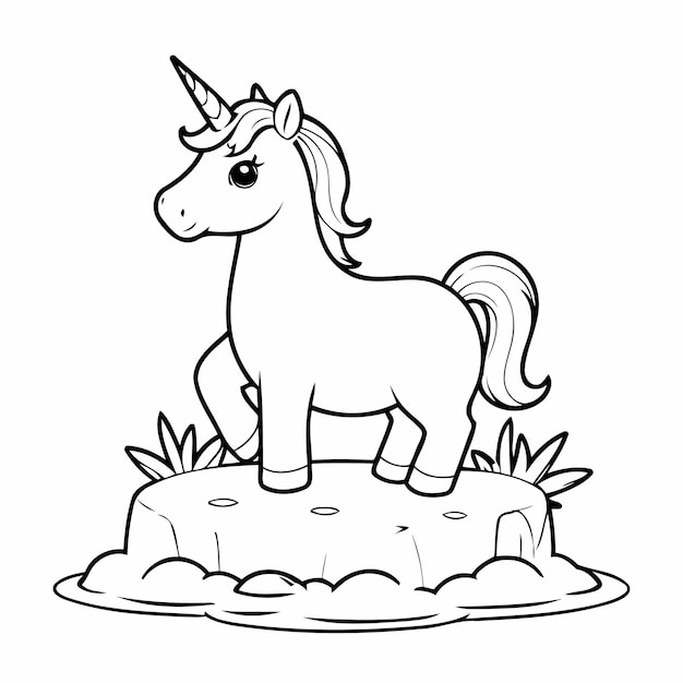 Illustration vectorielle simple du contour de la licorne pour la page à colorier