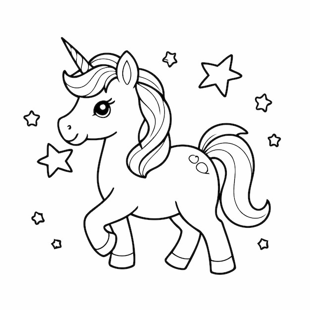 Illustration vectorielle simple du dessin de la licorne pour les enfants