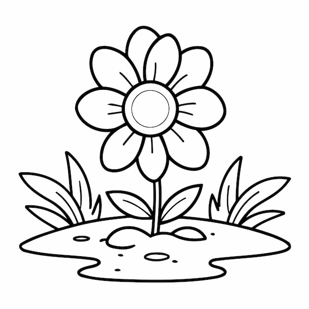 Illustration vectorielle simple de feuille de travail de coloration de fleurs pour enfants