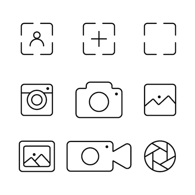 Vecteur illustration vectorielle simple de l'icône de la ligne de la caméra et jeu d'icônes de photographie