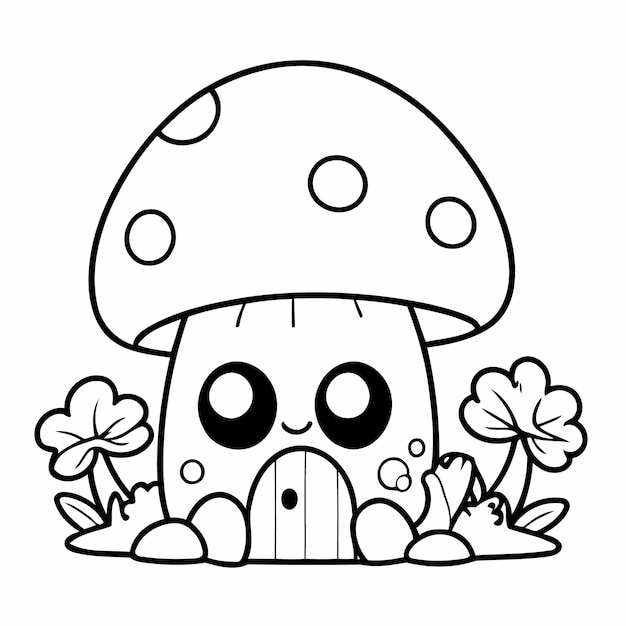 Vecteur illustration vectorielle simple de mushroomhouse pour les enfants à colorier