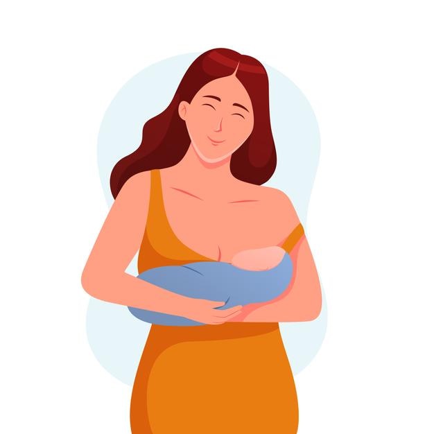 Illustration vectorielle simple de la semaine mondiale de l'allaitement maternel de la mère tenant le bébé