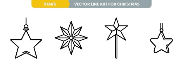 Illustration vectorielle simple Set d'icônes d'étoile d'arbre de Noël Icones de ligne minime de contour Web pour Ch